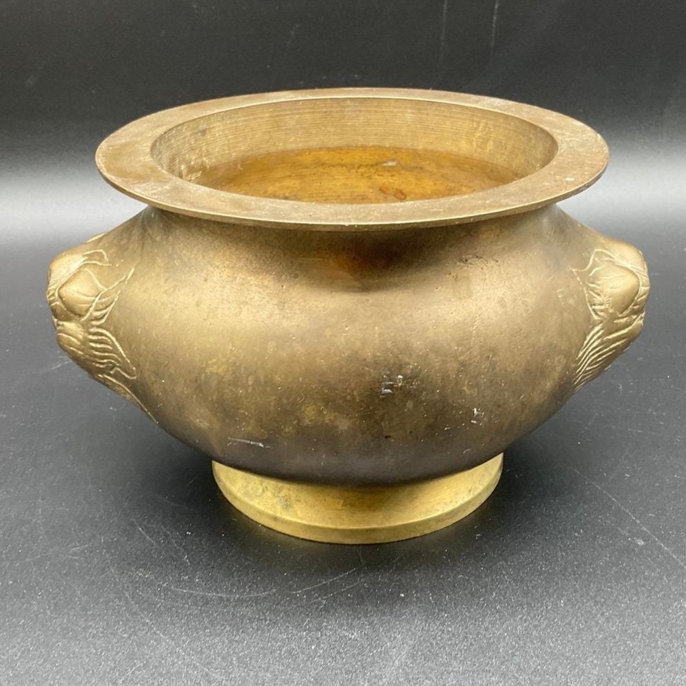 Vintage Brass Censer Pot Foo Dog Handles Chinese Style Incense Burner 5.5‎ Inch